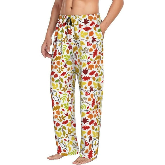 Goofa Colorful Leaves Printed Soft Pajama Pants for Men, Wide Leg Comfy Casual Lounge Yoga Pants-XX-Large