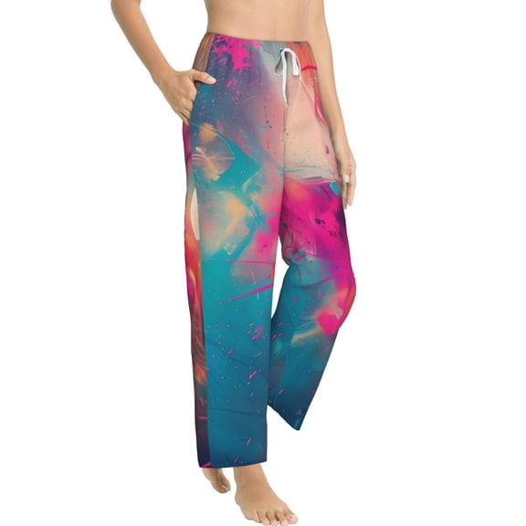 Goofa Colorful Lightbulb Abstract Printed Soft Pajama Pants for Women, Wide Leg Comfy Casual Lounge Yoga Pants-Medium