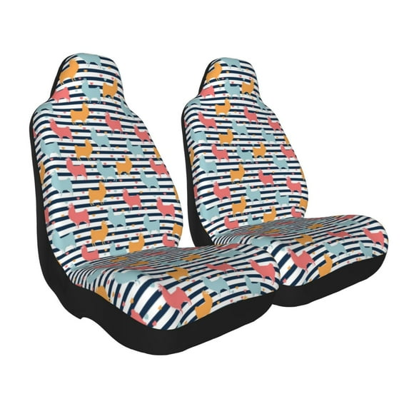 Goofa Colorful Llama Printed Car Seat Covers, Automotive Seat Covers for Cars Trucks and SUVs, Quick Setup Universal Fit Elastic Seat Covers-2 PCS