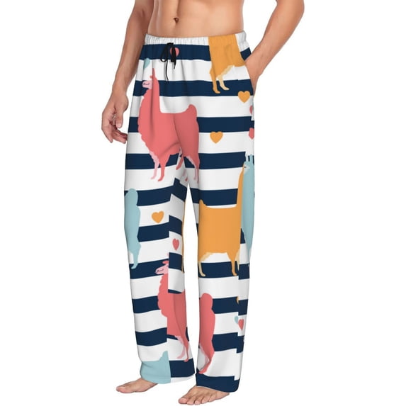 Goofa Colorful Llama Printed Soft Pajama Pants for Men, Wide Leg Comfy Casual Lounge Yoga Pants-XX-Large