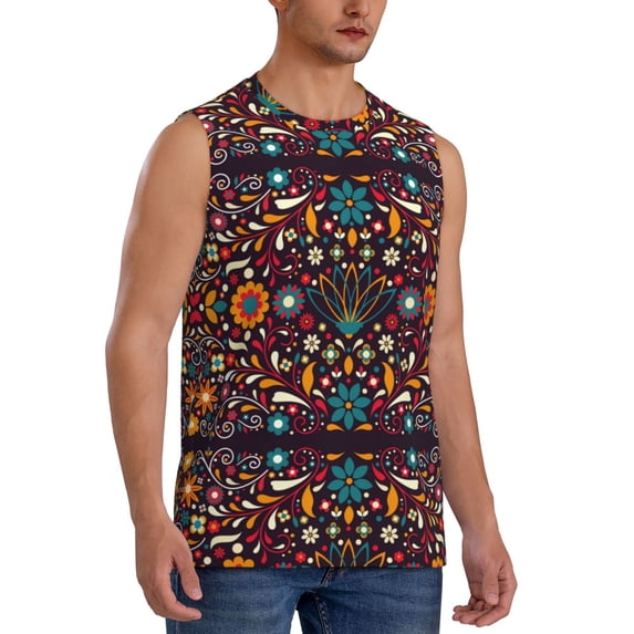 Goofa Colorful Mexican2 Printed Men's Sleeveless T-Shirt - Athletic Gym Workout Tank Top for Men - Moisture-Wicking, UPF 30+ Quick-Dry Muscle Tee-Small