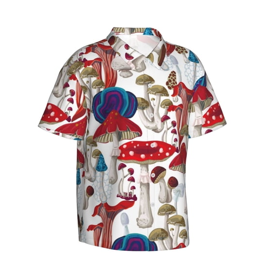 Goofa Colorful Mushrooms (2) Hawaiian Shirt for Men, Unisex Summer Beach Casual Short Sleeve Button Down Shirts,Aloha Tropical Floral print shirt-XX-Large