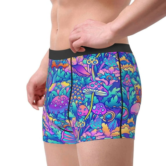 Goofa Colorful Mushrooms Printed Men's Boxer Briefs Underwear, Moisture-Wicking Underwear, Trunk,Soft and Breathable Cotton Underwear-Large