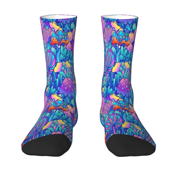 Goofa Colorful Mushrooms Printed Men's Crew Socks, Soft Durable Breathable Moisture-Wicking with Odor Control Cotton socks