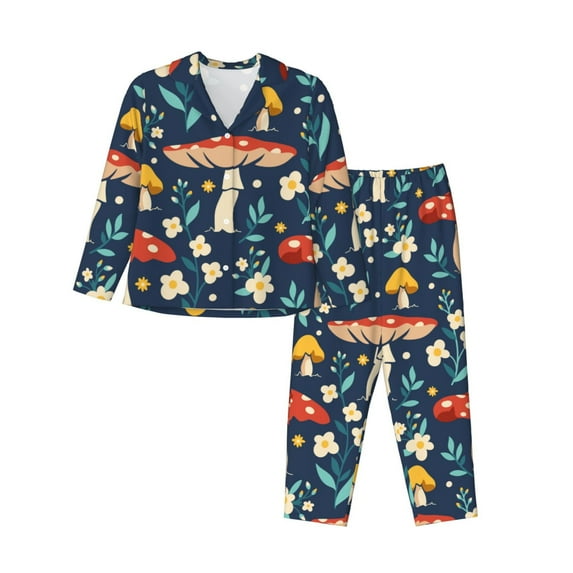 Goofa Colorful Mushrooms Printed Women’s 2 Piece Pajama Set Super,Pajamas Women's Long Sleeve Sleepwear Soft Button Down Loungewear Pjs Lounge Set Nightwear-