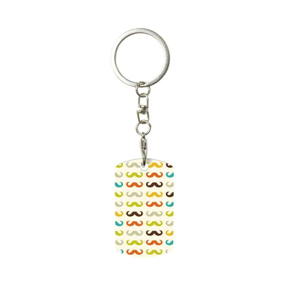 Goofa Colorful Mustache Printed Rectangular Metal Keychain Bag Charm Floral Charm for Purse Keys Metal Keyring Gift for Women Accessories