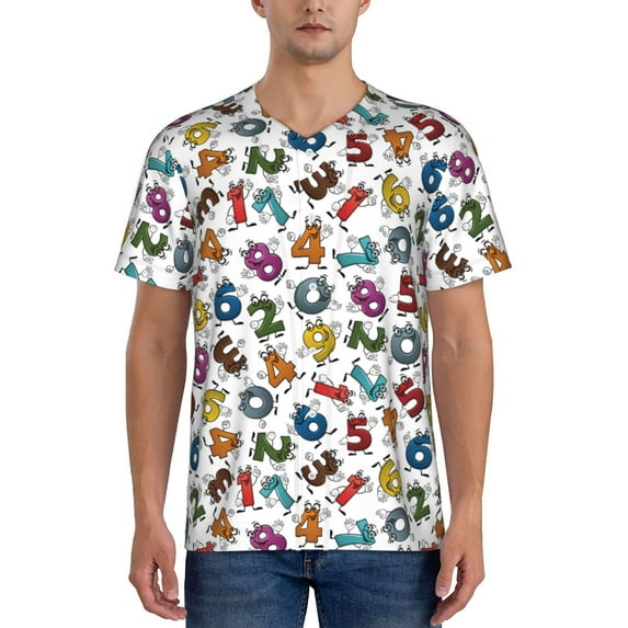 Goofa Colorful Numbers Pattern Mens Golf Shirt Baseball T-shirt Moisture Wicking Dry Fit Performance Sport Short Sleeve Striped Golf Polo Shirts-Medium