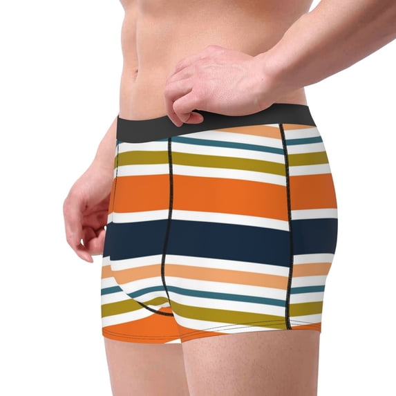 Goofa Colorful Pastel Stripes Printed Men's Boxer Briefs Underwear, Moisture-Wicking Underwear, Trunk,Soft and Breathable Cotton Underwear-Large