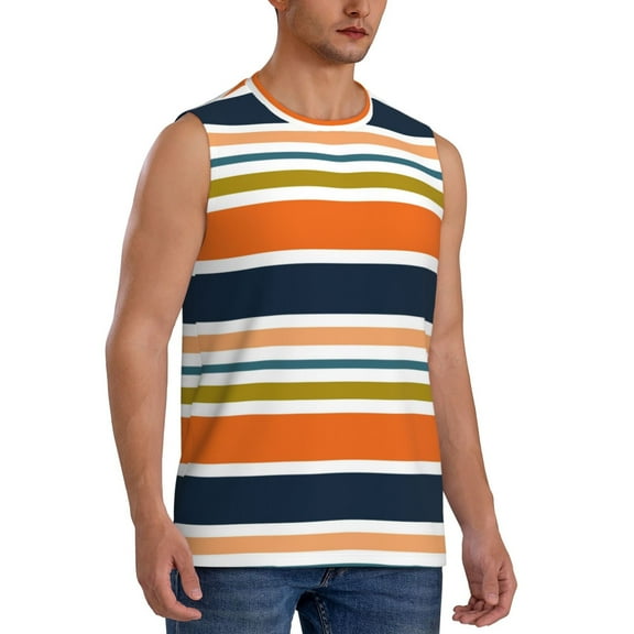 Goofa Colorful Pastel Stripes Printed Men's Sleeveless T-Shirt - Athletic Gym Workout Tank Top for Men - Moisture-Wicking, UPF 30  Quick-Dry Muscle Tee-Large