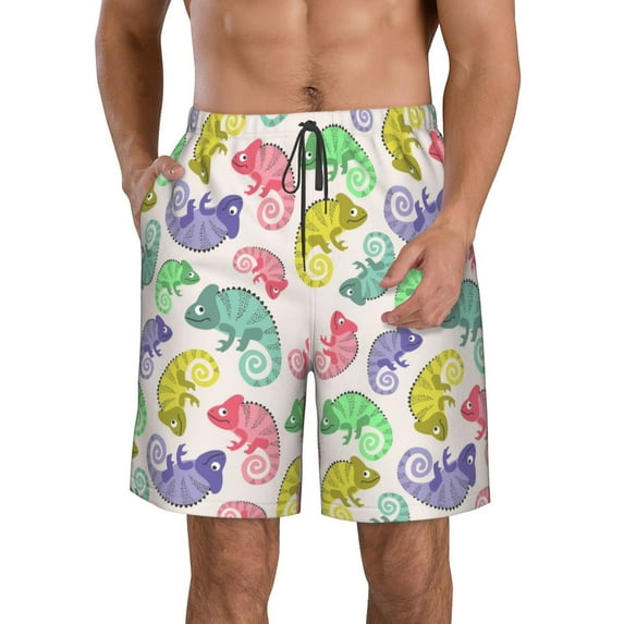 Goofa Cute Chameleons Printed Mens Swim Trunks Summer Quick Dry Short Beach Swimwear Bathing Suits-3X-Large