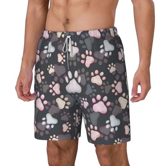 Goofa Colorful Paws Of Dog Printed Men's Swim Trunks Board Shorts Quick Dry Mens Swimming Trunks with Compression Liner,Breathable Fit Hawaii Beach Shorts-Small
