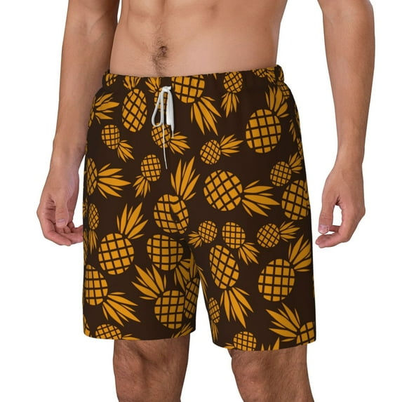 Goofa Colorful Pineapple Printed Men's Swim Trunks Board Shorts Quick Dry Mens Swimming Trunks with Compression Liner,Breathable Fit Hawaii Beach Shorts-Large
