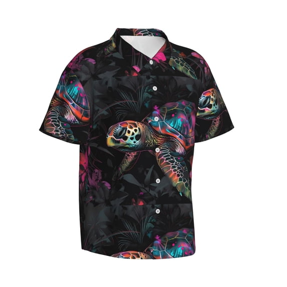 Goofa Colorful Plant Turtle A Hawaiian Shirt for Men, Unisex Summer Beach Casual Short Sleeve Button Down Shirts,Aloha Tropical Floral print shirt-