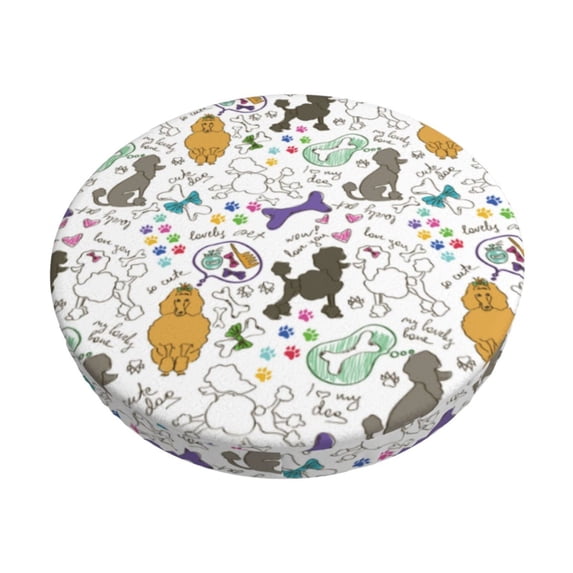 Goofa Colorful Poodle Dog Printed Stool Covers Round, Waterproof Round Bar Stool Covers Anti-Slip Round Bar Stool Seat Cover with Elastic Bands Durable -14 inch