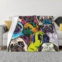 Goofa Colorful Pug Pattern Fleece Throw Blanket for Couch, Soft Checkered Flannel Blanket for Sofa, Warm Cozy Decorative Blanket Fall Decor Gift-