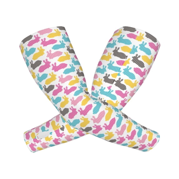 Goofa Colorful Rabbit Pattern UV Sun Protection Arm Sleeves, UPF 50 Sports Cooling Arm Compression Sleeves for Men Women Teenager