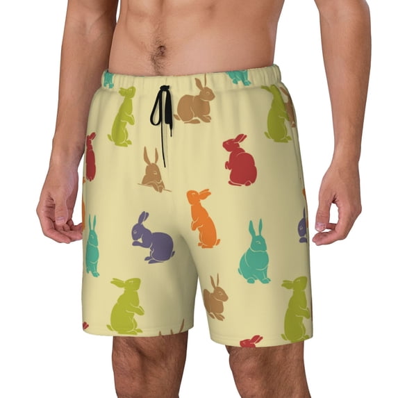 Goofa Colorful Rabbit Printed Men's Swim Trunks Board Shorts Quick Dry Mens Swimming Trunks with Compression Liner,Breathable Fit Hawaii Beach Shorts-3X-Large