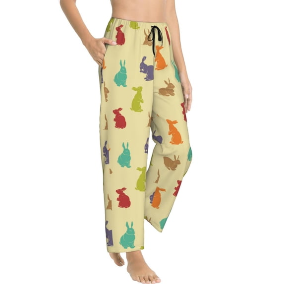 Goofa Colorful Rabbit Printed Soft Pajama Pants for Women, Wide Leg Comfy Casual Lounge Yoga Pants-XX-Large