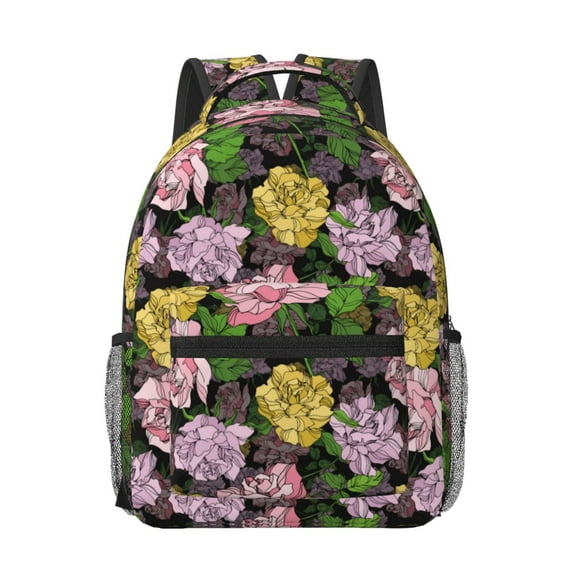Goofa Colorful Roses Pattern Comfortable Student Backpack - Ergonomic Design, Durable, Water-Resistant, Multi-Compartment,Travel, and Outdoor Activities