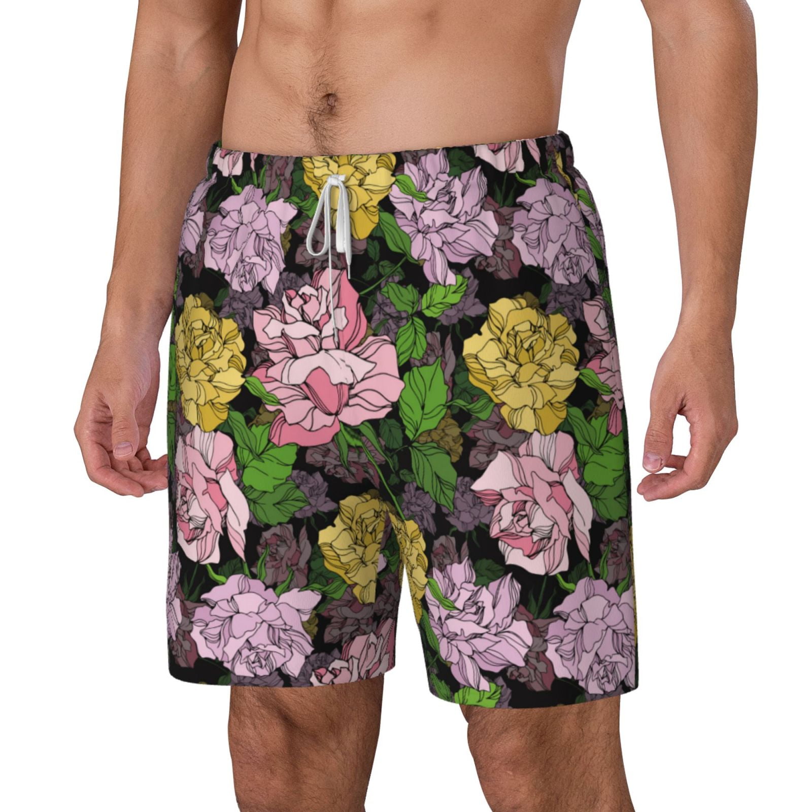 Goofa Colorful Roses Printed Men's Swim Trunks Board Shorts Quick Dry ...