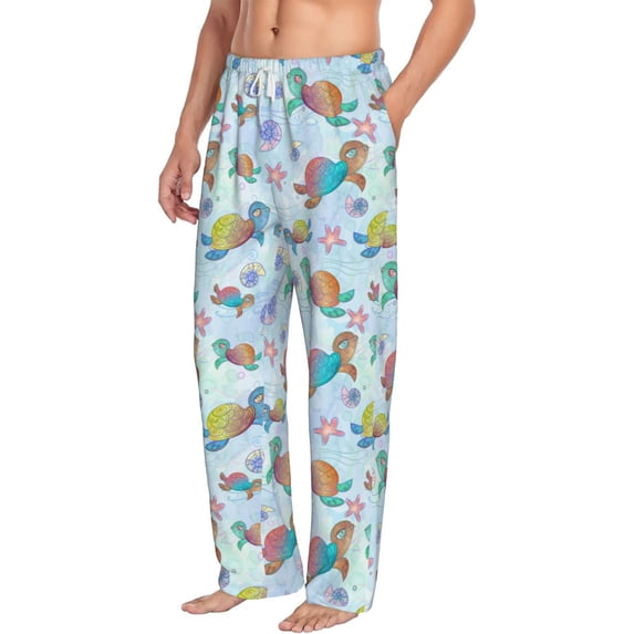 Goofa Colorful Sea Turtle Printed Soft Pajama Pants for Men, Wide Leg Comfy Casual Lounge Yoga Pants-Small