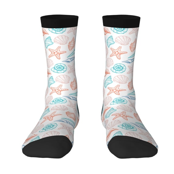 Goofa Colorful Seashells1 Printed Men's Crew Socks, Soft Durable Breathable Moisture-Wicking with Odor Control Cotton socks