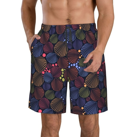 Goofa Colorful Shells Printed Mens Swim Trunks Summer Quick Dry Short Beach Swimwear Bathing Suits-Small