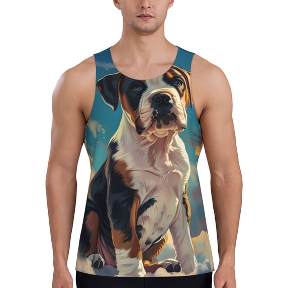 Goofa Colorful Sky Puppy Pattern Men's Workout Tank Top Slim-Fit Tank Quick Dry Fit Muscle Tank Top Beach Tank Top Bodybuilding Sleeveless T Shirt-