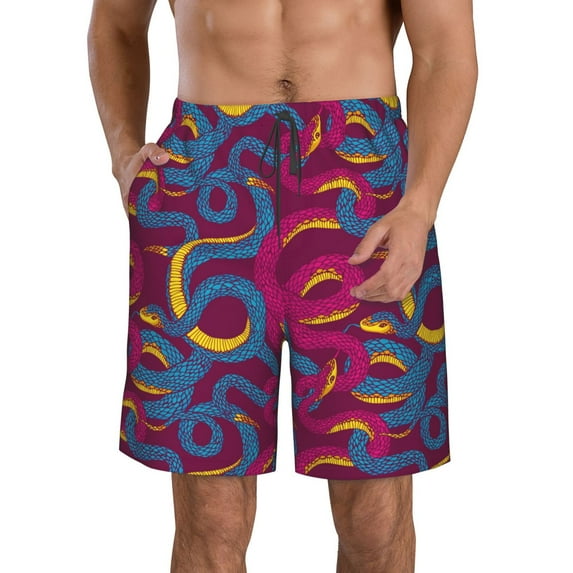 Goofa Colorful Snake Printed Mens Swim Trunks Summer Quick Dry Short Beach Swimwear Bathing Suits-3X-Large