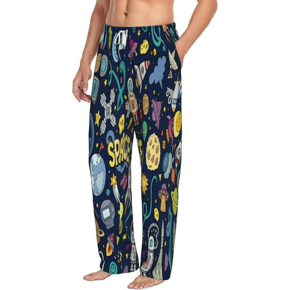 Goofa Colorful Space Printed Soft Pajama Pants for Men, Wide Leg Comfy Casual Lounge Yoga Pants-Medium