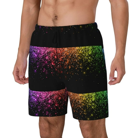 Goofa Colorful Sparkling Printed Men's Swim Trunks Board Shorts Quick Dry Mens Swimming Trunks with Compression Liner,Breathable Fit Hawaii Beach Shorts-Large