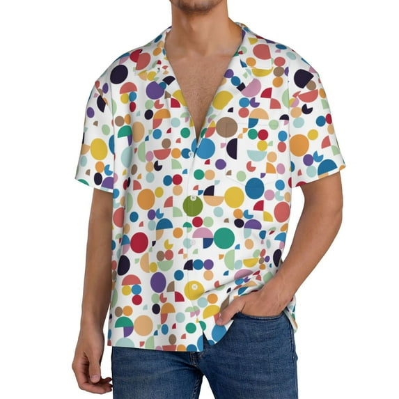 Goofa Colorful Spots Printed Men's Casual Short-sleeved Shirt,Lightweight Breathable Button-down,Summer Casual men's top,Versatile Fashion shirt-X-Large