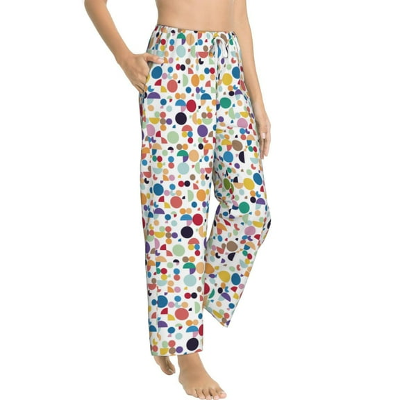 Goofa Colorful Spots Printed Soft Pajama Pants for Women, Wide Leg Comfy Casual Lounge Yoga Pants-Large