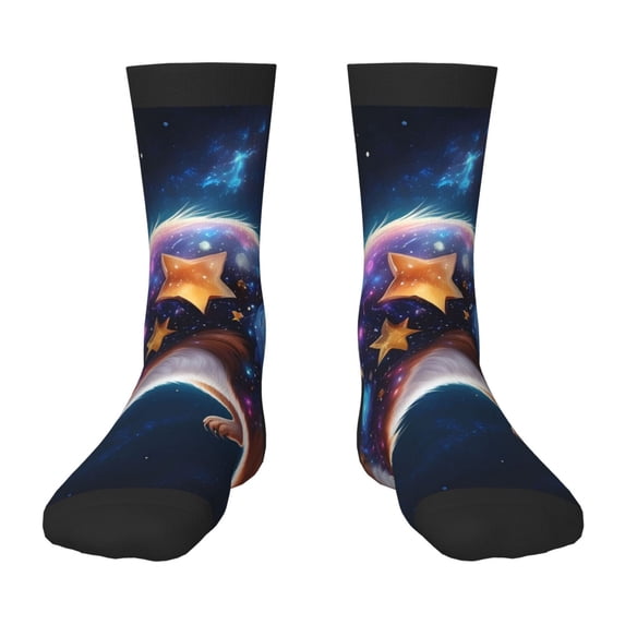 Goofa Colorful Star River Squirrel Pattern Children's Crew Socks, Kids' Daily Wear and Sports Socks, Breathable Socks, Sports Socks, Moisture-Wicking Socks for Children