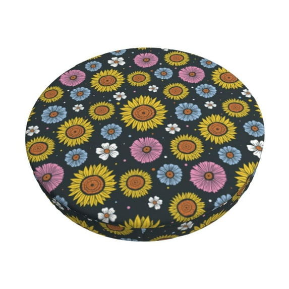 Goofa Colorful Sunflowers Printed Stool Covers Round, Waterproof Round Bar Stool Covers Anti-Slip Round Bar Stool Seat Cover with Elastic Bands Durable -13 inch