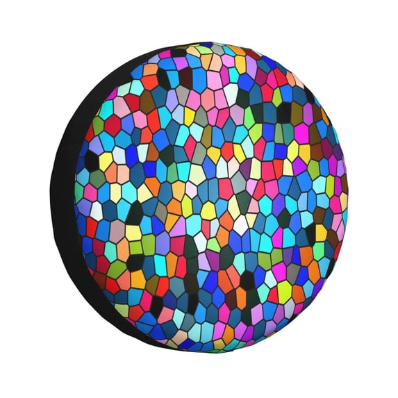 Goofa Colorful Tie Dye Stained Glass 2 Pattern Universal Tire Cover for Jeep, SUV, Truck, and Trailer – Waterproof, UV-Resistant,Easy to Install, Fits 14"-17" Tires-14 inch