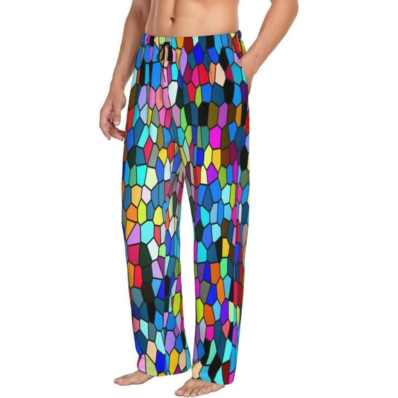 Goofa Colorful Tie Dye Stained Glass 2 Printed Soft Pajama Pants for Men, Wide Leg Comfy Casual Lounge Yoga Pants-