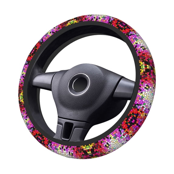 Goofa Colorful Tie Dye Stained Glass 3 Pattern Elastic Stretch Steering Wheel Cover,Universal 15 inch, Microfiber Breathable Ice Silk, Anti-Slip, Odorless, Easy Carry