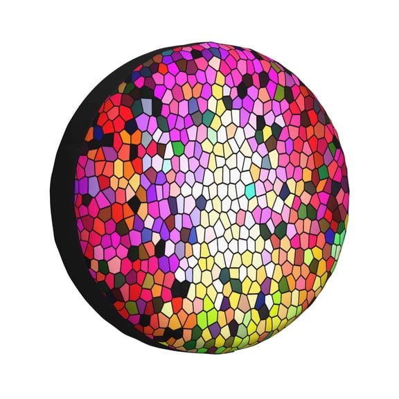 Goofa Colorful Tie Dye Stained Glass 3 Pattern Universal Tire Cover for Jeep, SUV, Truck, and Trailer – Waterproof, UV-Resistant,Easy to Install, Fits 14"-17" Tires-14 inch