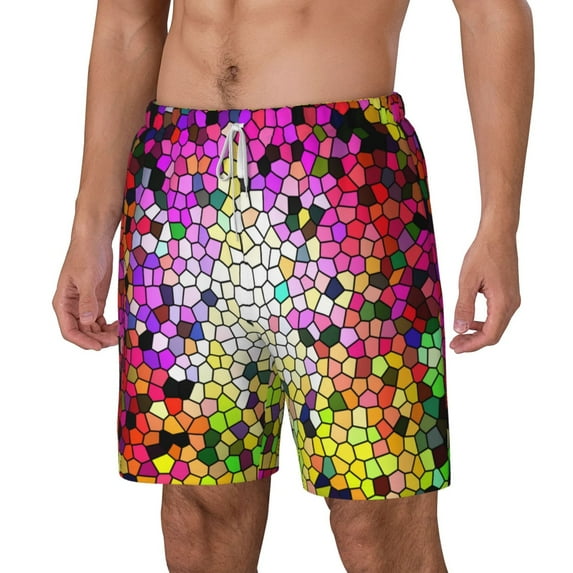 Goofa Colorful Tie Dye Stained Glass 3 Printed Men's Swim Trunks Board Shorts Quick Dry Mens Swimming Trunks with Compression Liner,Breathable Fit Hawaii Beach Shorts-XX-Large