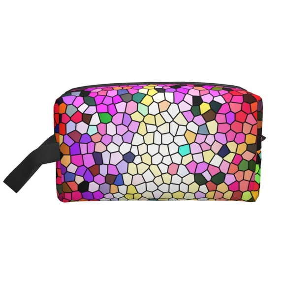 Goofa Colorful Tie Dye Stained Glass 3 Printed Toiletry Bag with Handle,Large Capacity Travel Makeup Cosmetic Bag for Women, Carry on Airport Airline Compliant Bag