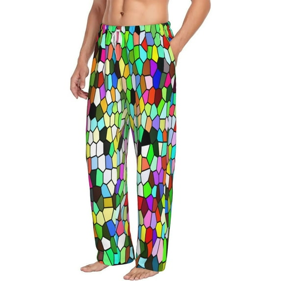 Goofa Colorful Tie Dye Stained Glass Printed Soft Pajama Pants for Men, Wide Leg Comfy Casual Lounge Yoga Pants-Large