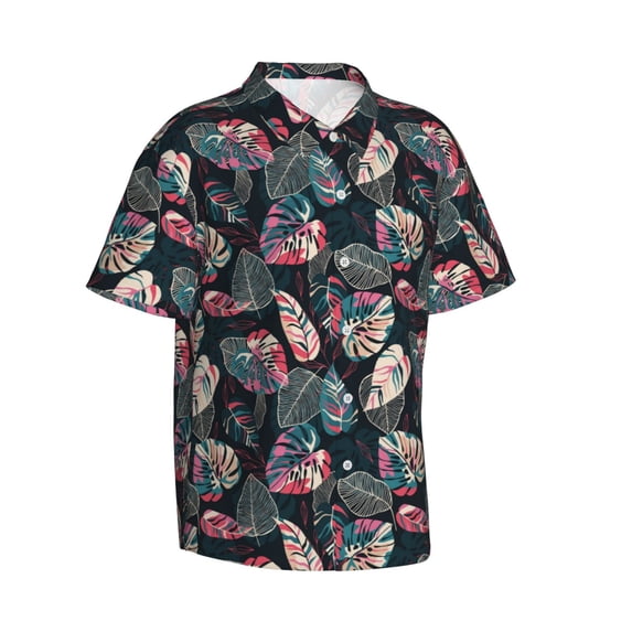Goofa Colorful Tropical Leaves Hawaiian Shirt for Men, Unisex Summer Beach Casual Short Sleeve Button Down Shirts,Aloha Tropical Floral print shirt-3X-Large