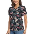 thumbnail image 1 of Goofa Colorful Tropical Leaves Pattern Women's Slim-Fit Short-Sleeve V-Neck T-Shirt,Classic-Fit Short-Sleeve V-Neck T-Shirt-Large, 1 of 5