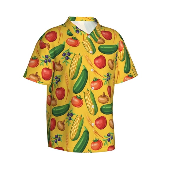 Goofa Colorful Vegetables Hawaiian Shirt for Men, Unisex Summer Beach Casual Short Sleeve Button Down Shirts,Aloha Tropical Floral print shirt-X-Large
