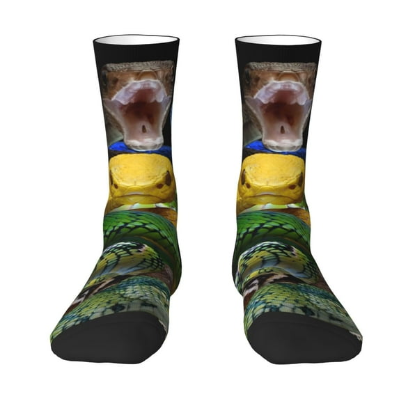 Goofa Colorful Viper Snake Printed Men's Crew Socks, Soft Durable Breathable Moisture-Wicking with Odor Control Cotton socks