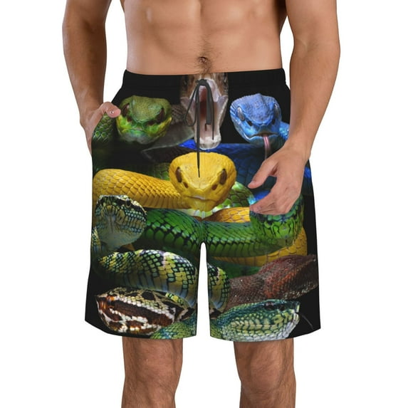 Goofa Colorful Viper Snake Printed Mens Swim Trunks Summer Quick Dry Short Beach Swimwear Bathing Suits-XX-Large