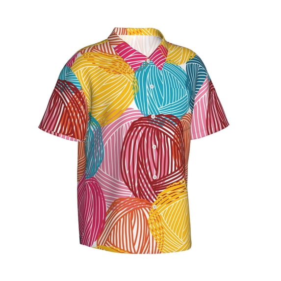 Goofa Colorful Wool Balls Hawaiian Shirt for Men, Unisex Summer Beach Casual Short Sleeve Button Down Shirts,Aloha Tropical Floral print shirt-Medium
