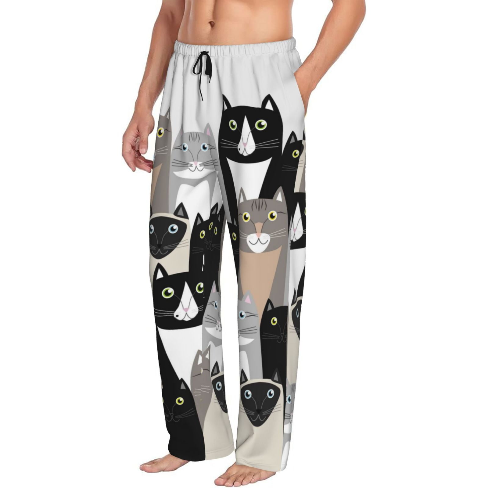 Goofa Colors Cats Printed Soft Pajama Pants for Men, Wide Leg Comfy ...