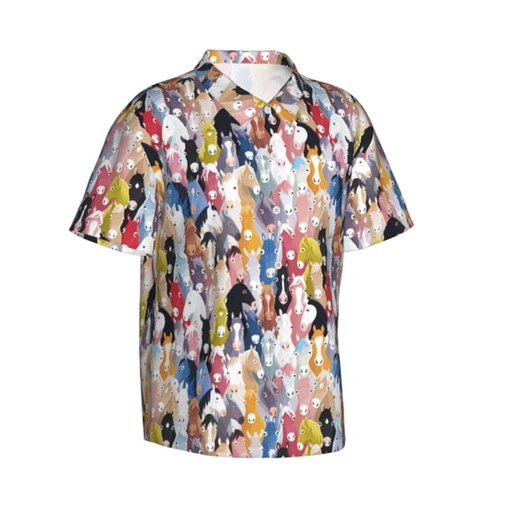 Goofa Colourful Horses Hawaiian Shirt for Men, Unisex Summer Beach Casual Short Sleeve Button Down Shirts,Aloha Tropical Floral print shirt-X-Large
